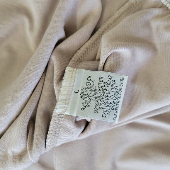 Faded Rose Midi Dress Womens Large Tan White Strip Side Slit Classic Bodycon - Picture 9 of 9